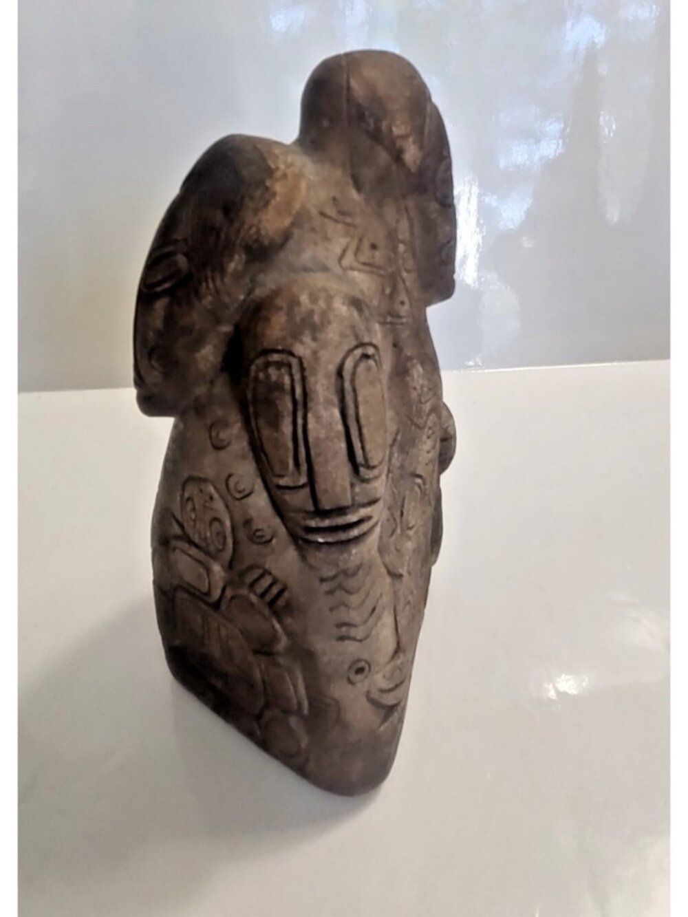 Hand-Carved African Soap Stone Sculpture, Tribal Faces & Frogs